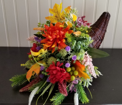 Silk Cornucopia Fall arrangement