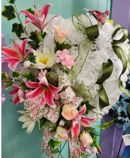 Silk Pastel Heart on Stand Standing Spray