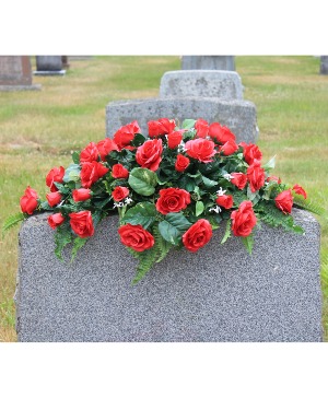 Silk Red Rose Headstone Saddle 