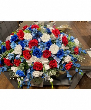 Silk red white and blue casket Spray Casket spray
