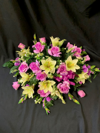 Silk Sympathy Purple Casket Spray in Red Lake, ON | FOREVER GREEN GIFT BOUTIQUE