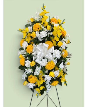 Silk white and yellow funeral  Standing spray 