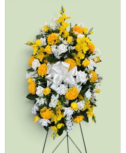 Silk white and yellow funeral  Standing spray 