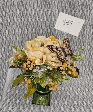 Silks - Beige Flowers w/ Butterfly & Crystals 
