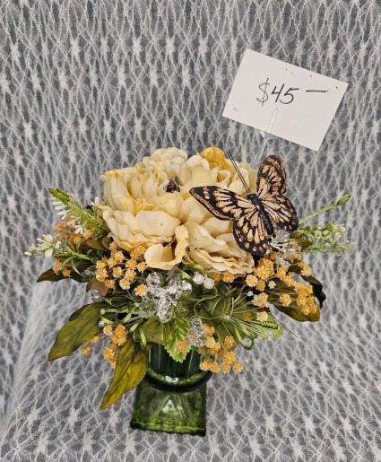 Silks - Beige Flowers w/ Butterfly & Crystals 