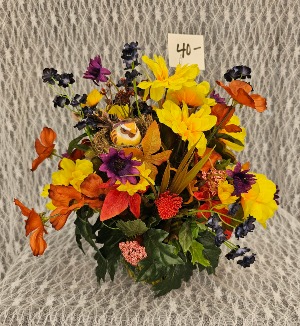 Silks - Bird & Nest in Fall Arrangement 