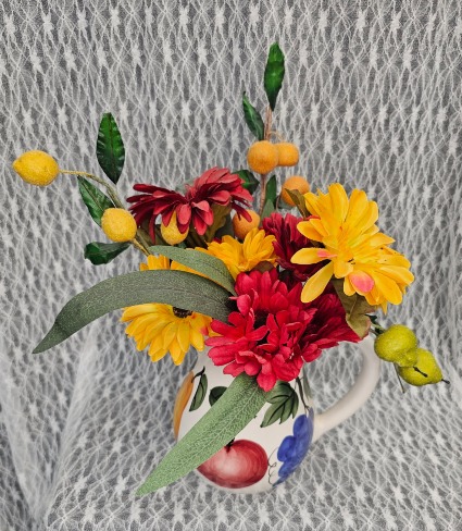 Silks - Fruit Pitcher w/ Silk Flowers & Fruit 
