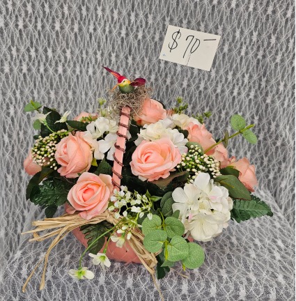 Silks - Pink Basket w/ Roses & Hydrangeas 