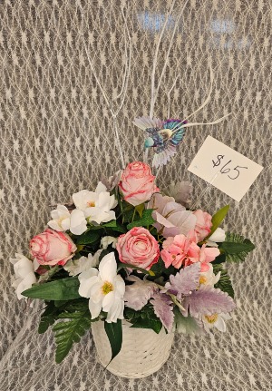 Silks - Pink Roses, White Flowers & Hummingbird 