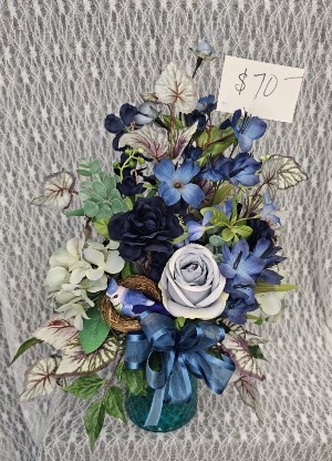 Silks - Shades of Blue Flowers w/ Bird in Nest 