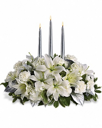 Silver and White Centerpiece  in Edmonton, AB | PETALS ON THE TRAIL