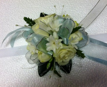 baby blue & white corsage PROM FLOWERS