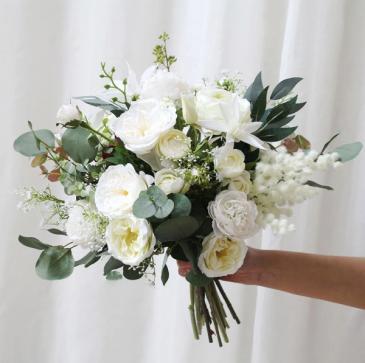 simple white bouquet bride bouquet in Bunnell, FL | State Street Flowers & Coffee
