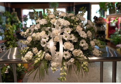 Simplistic White Casket Spray