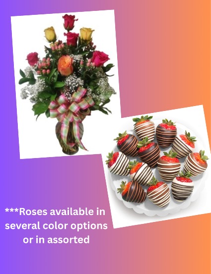 Simply Sweet Package roses and chocolate covered strawberries