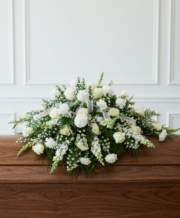 Simply White Tribute Casket Spray in Saginaw, MI | GAUDREAU THE FLORIST LTD.