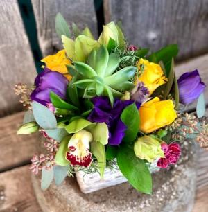 MOQUI LOVE Hand made wooden keepsake box of vibrantly colored flowers and succulents