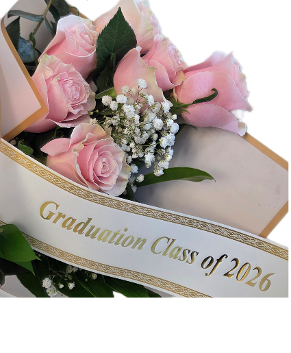 Six Pink Roses 2026 Graduation  Banner Bouquet