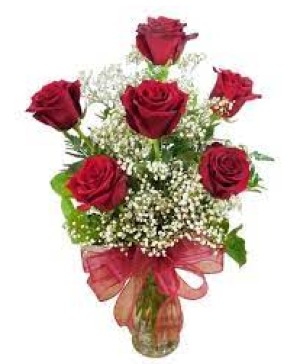 Six Red Roses Vase Fresh Flower Vase