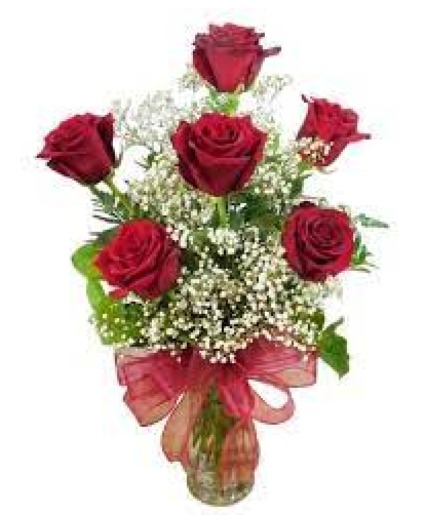 Six Red Roses Vase Fresh Flower Vase