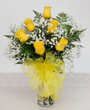 Six yellow Roses Vase 