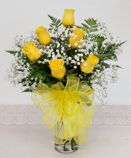 Six yellow Roses Vase 