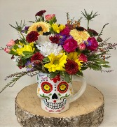 skull head floral ceramic cup