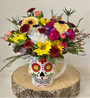 skull head floral ceramic cup