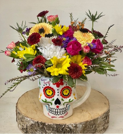 skull head floral ceramic cup