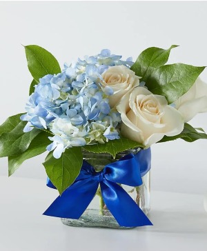 Sky Blue Cube  Blue and White flowers