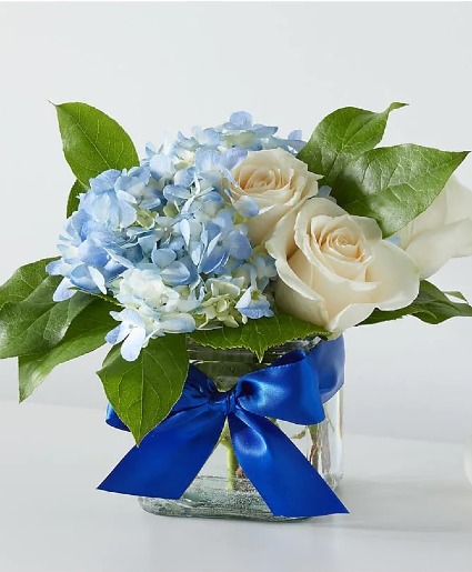 Sky Blue Cube  Blue and White flowers