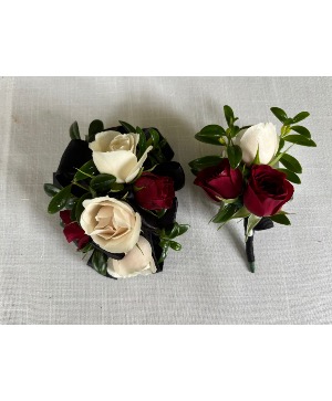 Sleek and Chic  Wrist Corsage and Boutonnière 