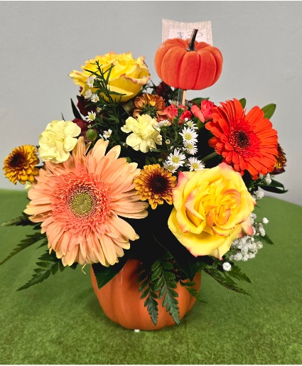 Small Ceramic Pumpkin Flower Arrangement