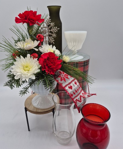 Small Glass Christmas Container  Floral Bouquet