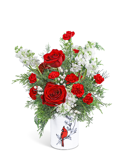 Snow-Kissed Woodland Cardinal Flower Arrangement