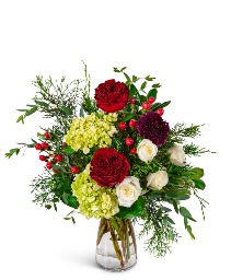 Snowy Scarlet Flower Arrangement