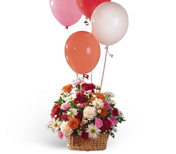 Soaring Balloons and Blooms Fresh Floral Arrangement