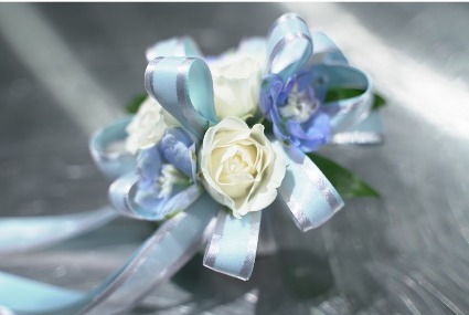 Soft Blue & White  Wristlet