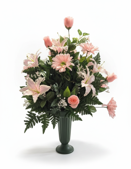 Soft Blush Silk Cemetery Vase SC-105 Silk Arrangement