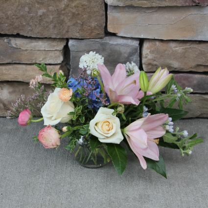 Soft Pastel Bubble Bowl Fresh Garden Arrangement