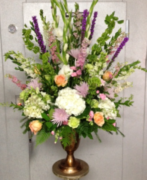 Soft Pastel Urn  Funeral Arrangement