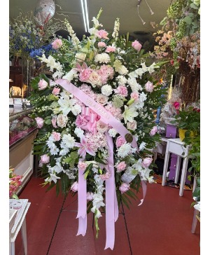 Soft Pink and White Standing Spray Funeral/Sympathy Florals