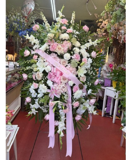Soft Pink and White Standing Spray Funeral/Sympathy Florals