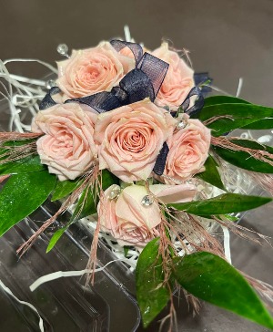 Soft Pink & Navy Blue Wrist Corsage
