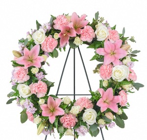 Soft pink/white wreath stand sold separately  Wreath 
