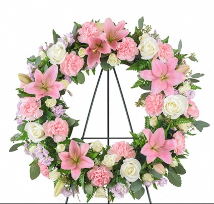 Soft pink/white wreath stand sold separately  Wreath 
