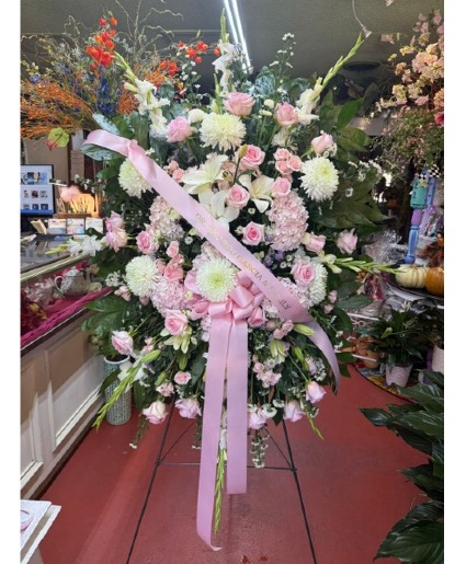 Soft Pinks and White Standing Spray Funeral/Sympathy Florals
