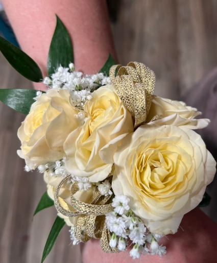 Soft Yellow and Gold Wrist Corsage