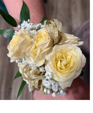 Soft Yellow/Gold wrist corsage