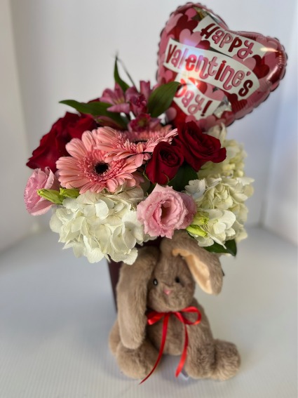 Somebunny Loves You Vase Arrangement with Balloon & Stuffed Bunny
